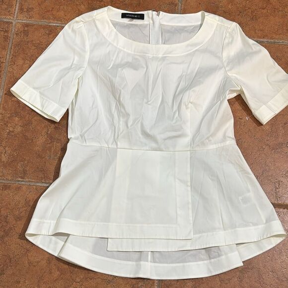 NWOT Lafayette 148 New York Cream Cuffed Sleeve Peplum Blouse Size 4 - Picture 7 of 10